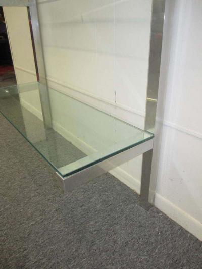Milo Baughman Lovely Pair of Floating Aluminum and Glass Shelves Etagere Mid century Modern