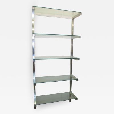 Milo Baughman Lovely Pair of Floating Aluminum and Glass Shelves Etagere Mid century Modern