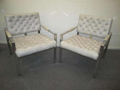 Milo Baughman Lovely Pair of Milo Baughman Thayer Coggin Tufted Chrome Lounge Chairs