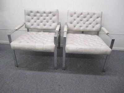 Milo Baughman Lovely Pair of Milo Baughman Thayer Coggin Tufted Chrome Lounge Chairs