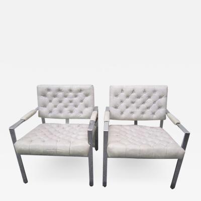 Milo Baughman Lovely Pair of Milo Baughman Thayer Coggin Tufted Chrome Lounge Chairs