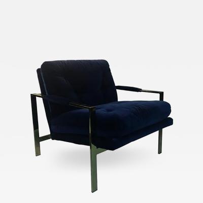 Milo Baughman Luxurious Milo Baughman Lounge Chair Upholstered in Lush Blue Velvet