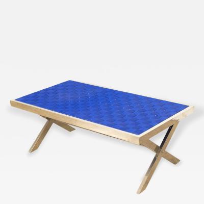 Milo Baughman MID CENTURY MILO BAUGHMAN STYLE CHROME AND BLUE STRAP BENCH