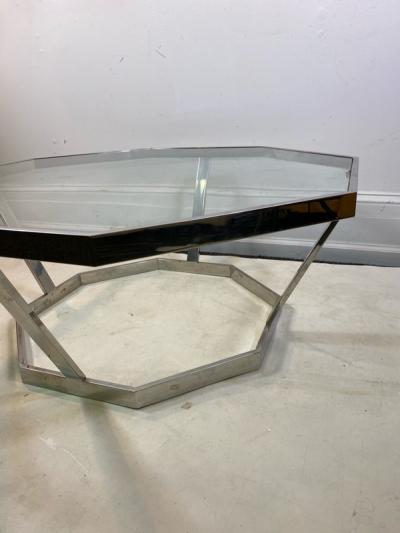 Milo Baughman MILO BAUGHMAN CHROME AND GLASS OCTAGONAL COFFEE TABLE