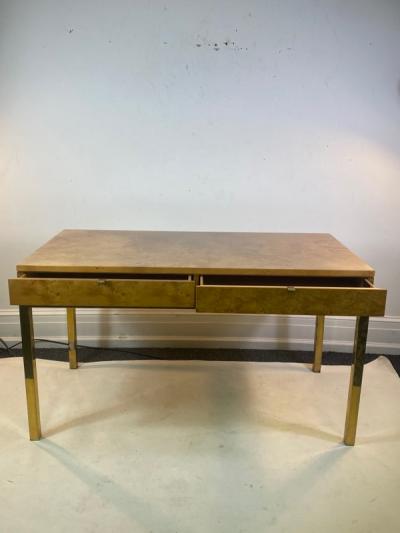 Milo Baughman MILO BAUGHMAN MODERN BURLWOOD AND BRASS DESK