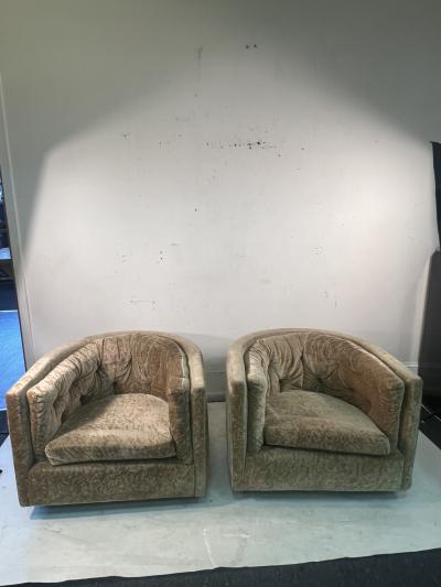 Milo Baughman MODERN LARGE SCALE CRUSHED VELVET SWIVEL CHAIRS BY MILO BAUGHMAN