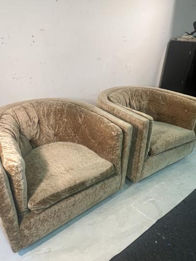Milo Baughman MODERN LARGE SCALE CRUSHED VELVET SWIVEL CHAIRS BY MILO BAUGHMAN