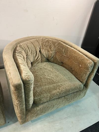 Milo Baughman MODERN LARGE SCALE CRUSHED VELVET SWIVEL CHAIRS BY MILO BAUGHMAN