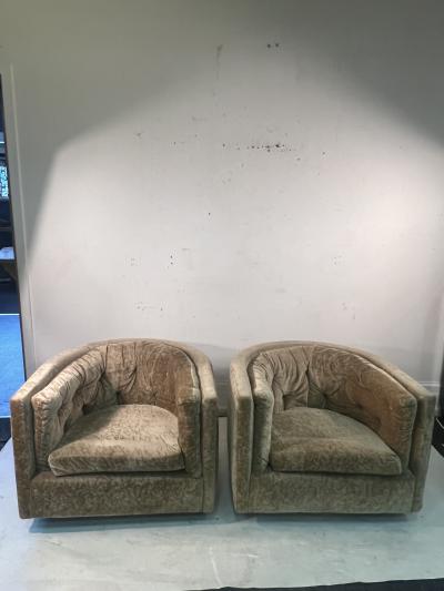 Milo Baughman MODERN LARGE SCALE CRUSHED VELVET SWIVEL CHAIRS BY MILO BAUGHMAN
