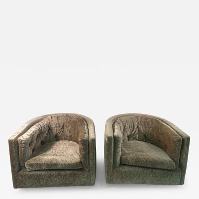 Milo Baughman MODERN LARGE SCALE CRUSHED VELVET SWIVEL CHAIRS BY MILO BAUGHMAN