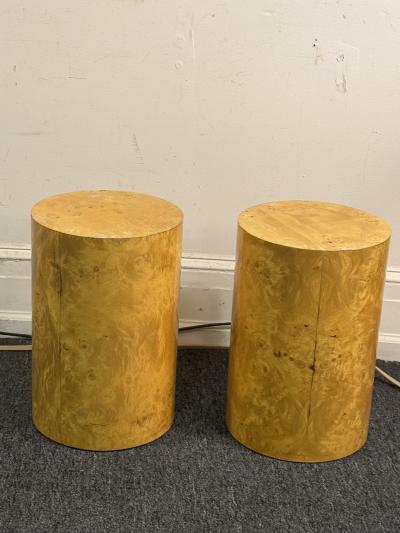 Milo Baughman MODERN PAIR OF BURLWOOD DRUM PEDESTALS BY MILO BAUGHMAN