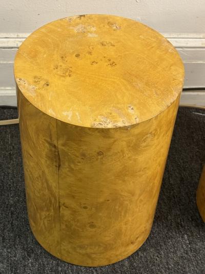Milo Baughman MODERN PAIR OF BURLWOOD DRUM PEDESTALS BY MILO BAUGHMAN