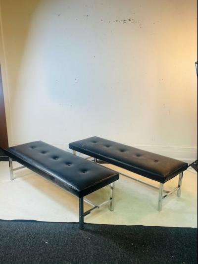 Milo Baughman MODERN PAIR OF CHROME AND BUTTON TUFTED BENCHES