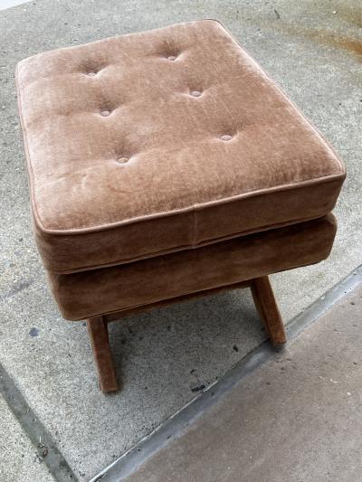 Milo Baughman MODERN UPHOLSTERED VELVET X BASE STOOL BY MILO BAUGHMAN