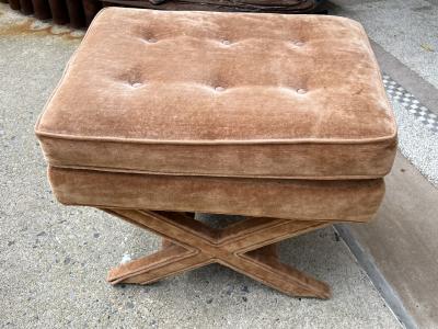 Milo Baughman MODERN UPHOLSTERED VELVET X BASE STOOL BY MILO BAUGHMAN