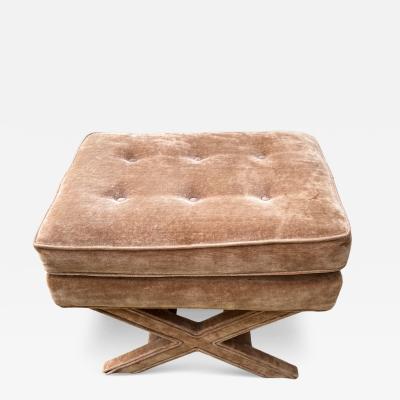 Milo Baughman MODERN UPHOLSTERED VELVET X BASE STOOL BY MILO BAUGHMAN