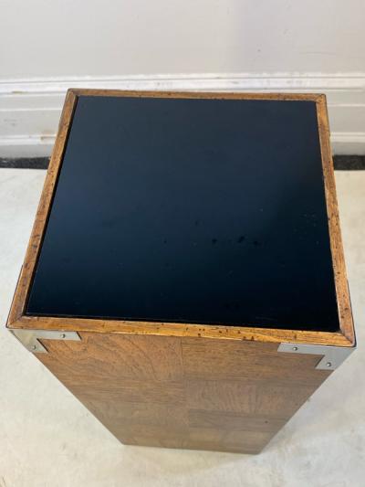 Milo Baughman MODERN WOOD CHROME AND GLASS PEDESTAL BY MILO BAUGHMAN