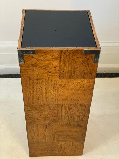 Milo Baughman MODERN WOOD CHROME AND GLASS PEDESTAL BY MILO BAUGHMAN