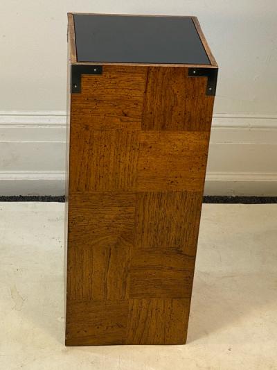 Milo Baughman MODERN WOOD CHROME AND GLASS PEDESTAL BY MILO BAUGHMAN