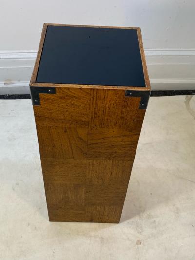 Milo Baughman MODERN WOOD CHROME AND GLASS PEDESTAL BY MILO BAUGHMAN
