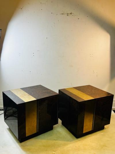 Milo Baughman MODERNIST BURLWOOD LAMINATE AND BRASS DESIGN TABLES