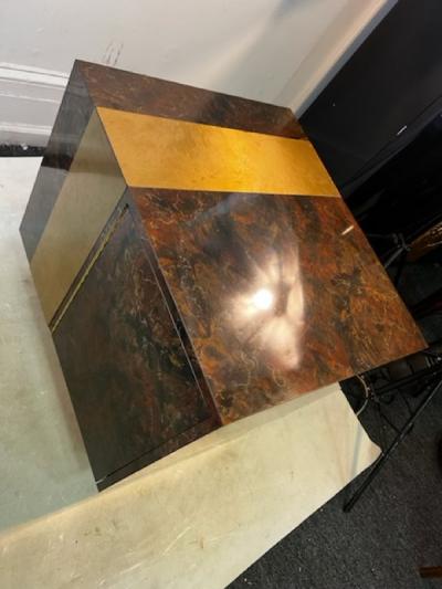 Milo Baughman MODERNIST BURLWOOD LAMINATE AND BRASS DESIGN TABLES