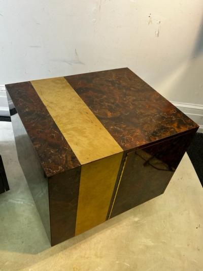 Milo Baughman MODERNIST BURLWOOD LAMINATE AND BRASS DESIGN TABLES
