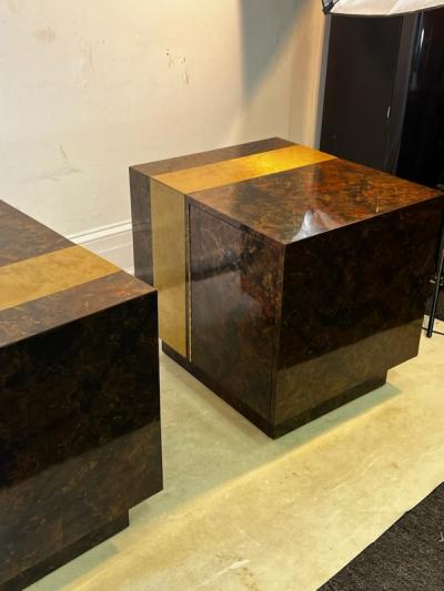 Milo Baughman MODERNIST BURLWOOD LAMINATE AND BRASS DESIGN TABLES