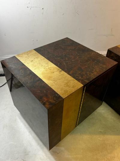 Milo Baughman MODERNIST BURLWOOD LAMINATE AND BRASS DESIGN TABLES