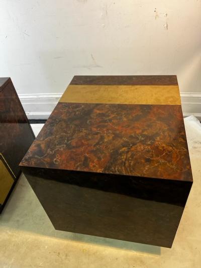 Milo Baughman MODERNIST BURLWOOD LAMINATE AND BRASS DESIGN TABLES