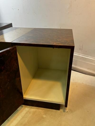 Milo Baughman MODERNIST BURLWOOD LAMINATE AND BRASS DESIGN TABLES