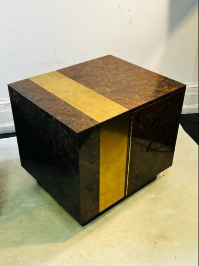 Milo Baughman MODERNIST BURLWOOD LAMINATE AND BRASS DESIGN TABLES