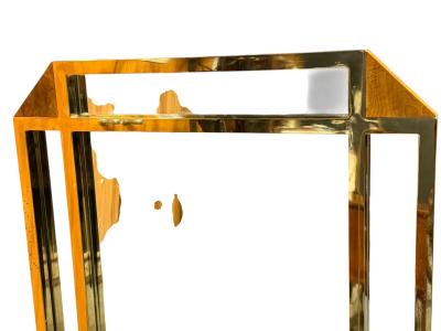 Milo Baughman MODERNIST GOLDTONE SQUARE TUBULAR BURLWOOD ELONGATED OCTAGONAL MIRROR