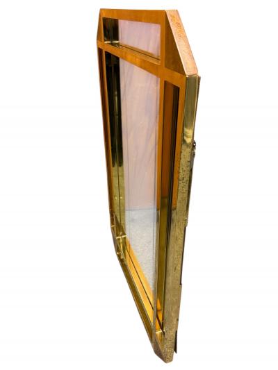 Milo Baughman MODERNIST GOLDTONE SQUARE TUBULAR BURLWOOD ELONGATED OCTAGONAL MIRROR