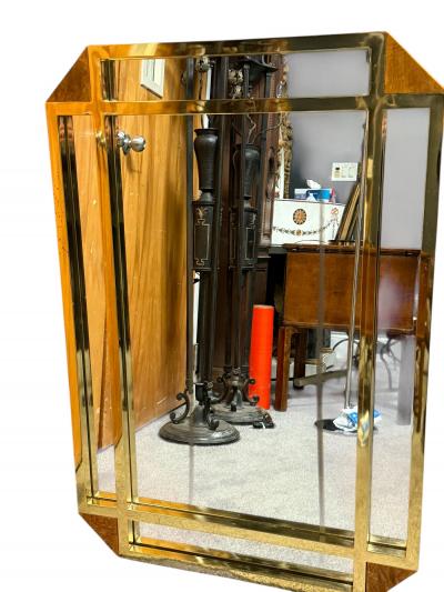 Milo Baughman MODERNIST GOLDTONE SQUARE TUBULAR BURLWOOD ELONGATED OCTAGONAL MIRROR