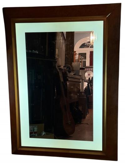 Milo Baughman MODERNIST ILLUMINATED RECTANGULAR BURLWOOD MIRROR