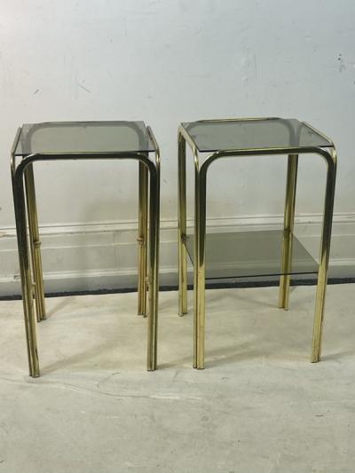 Milo Baughman MODERNIST PAIR OF GOLD TUBULAR DOUBLE TIER SIDE TABLES