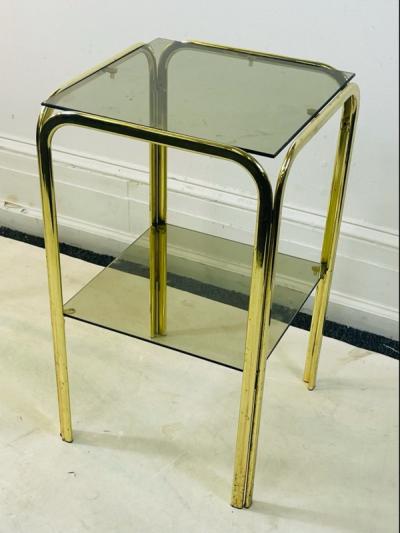 Milo Baughman MODERNIST PAIR OF GOLD TUBULAR DOUBLE TIER SIDE TABLES