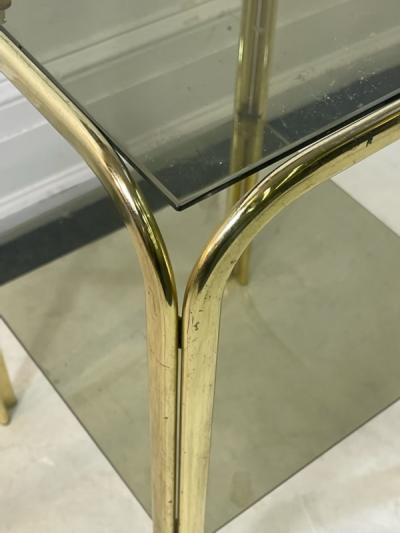 Milo Baughman MODERNIST PAIR OF GOLD TUBULAR DOUBLE TIER SIDE TABLES