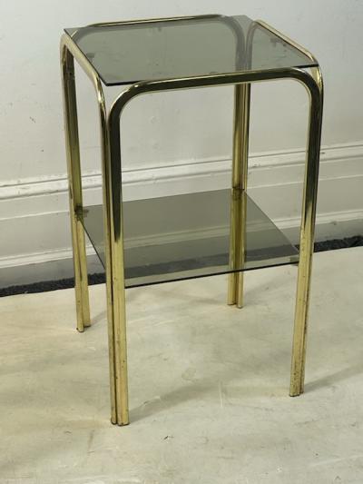 Milo Baughman MODERNIST PAIR OF GOLD TUBULAR DOUBLE TIER SIDE TABLES