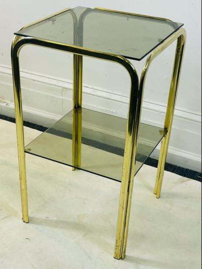 Milo Baughman MODERNIST PAIR OF GOLD TUBULAR DOUBLE TIER SIDE TABLES