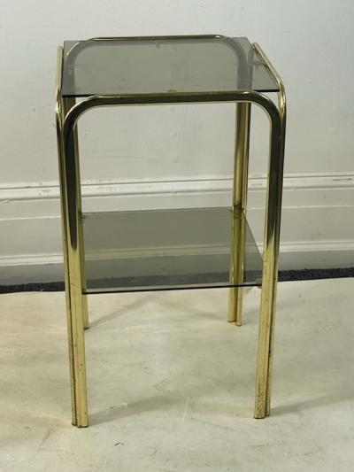 Milo Baughman MODERNIST PAIR OF GOLD TUBULAR DOUBLE TIER SIDE TABLES