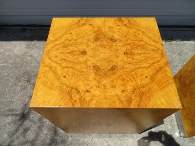 Milo Baughman Magnificent Milo Baughman Double Pedestal Olive Wood Cube Base Dining Table