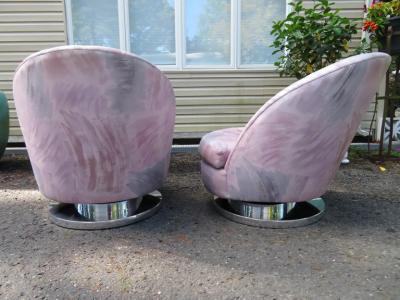 Milo Baughman Magnificent Pair Milo Baughman Thayer Coggin Swivel Chrome Rocker Chairs