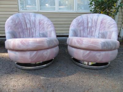 Milo Baughman Magnificent Pair Milo Baughman Thayer Coggin Swivel Chrome Rocker Chairs