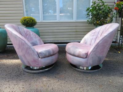 Milo Baughman Magnificent Pair Milo Baughman Thayer Coggin Swivel Chrome Rocker Chairs