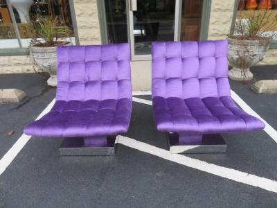Milo Baughman Magnificent Pair of Restored Milo Baughman Chrome Cube Slipper Lounge Chairs
