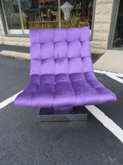 Milo Baughman Magnificent Pair of Restored Milo Baughman Chrome Cube Slipper Lounge Chairs