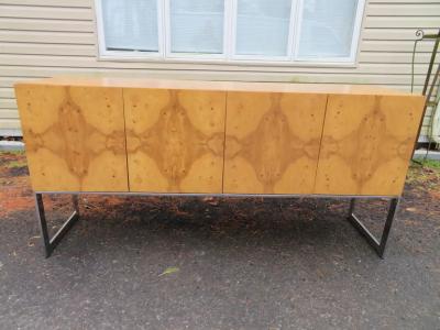 Milo Baughman Marvelous Milo Baughman Burled Olive Wood Chrome Credenza Mid Century Modern