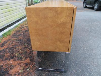 Milo Baughman Marvelous Milo Baughman Burled Olive Wood Chrome Credenza Mid Century Modern